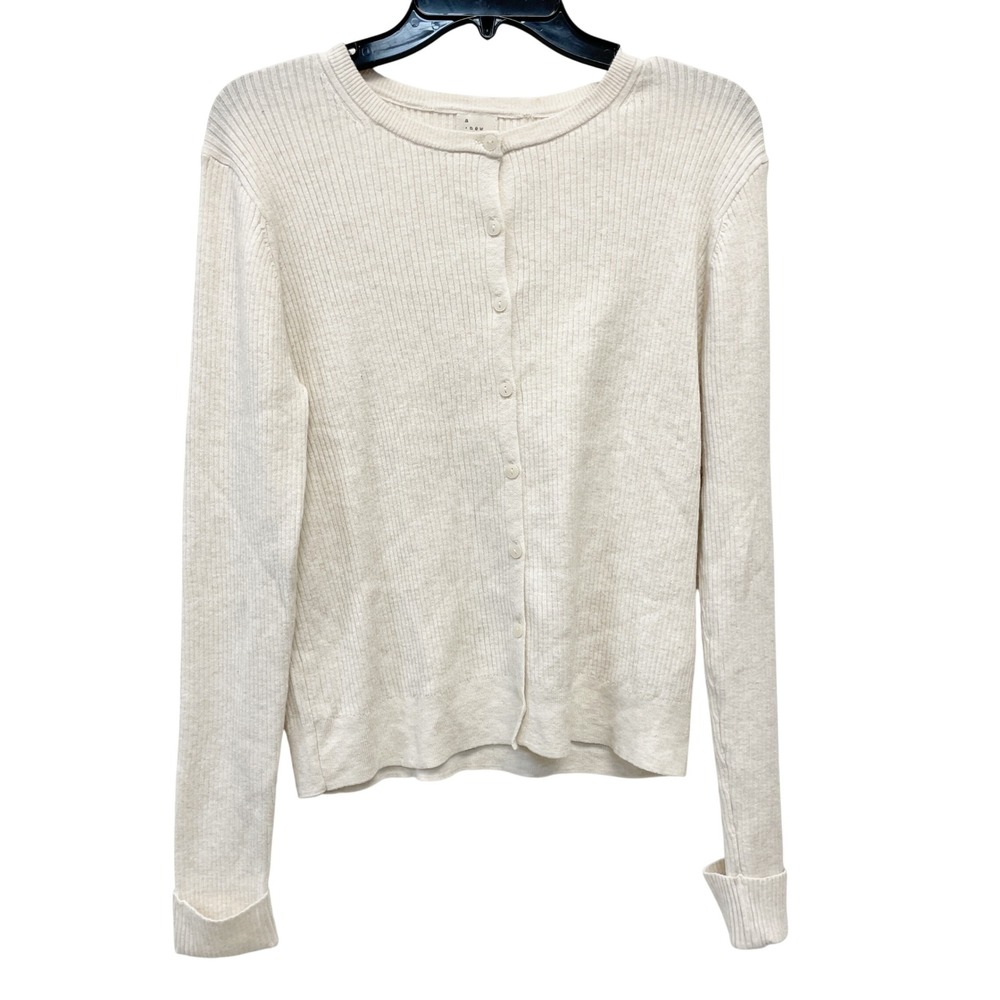 A New Day Women's Cream Ribbed Button Front Cardigan Sweater Size Large